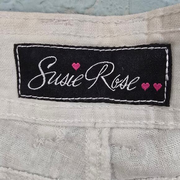SUSIE ROSE Juniors Sz 13 Cream Oatmeal Linen Trouser Pants Pockets Zipper Fly‎ - Picture 7 of 8